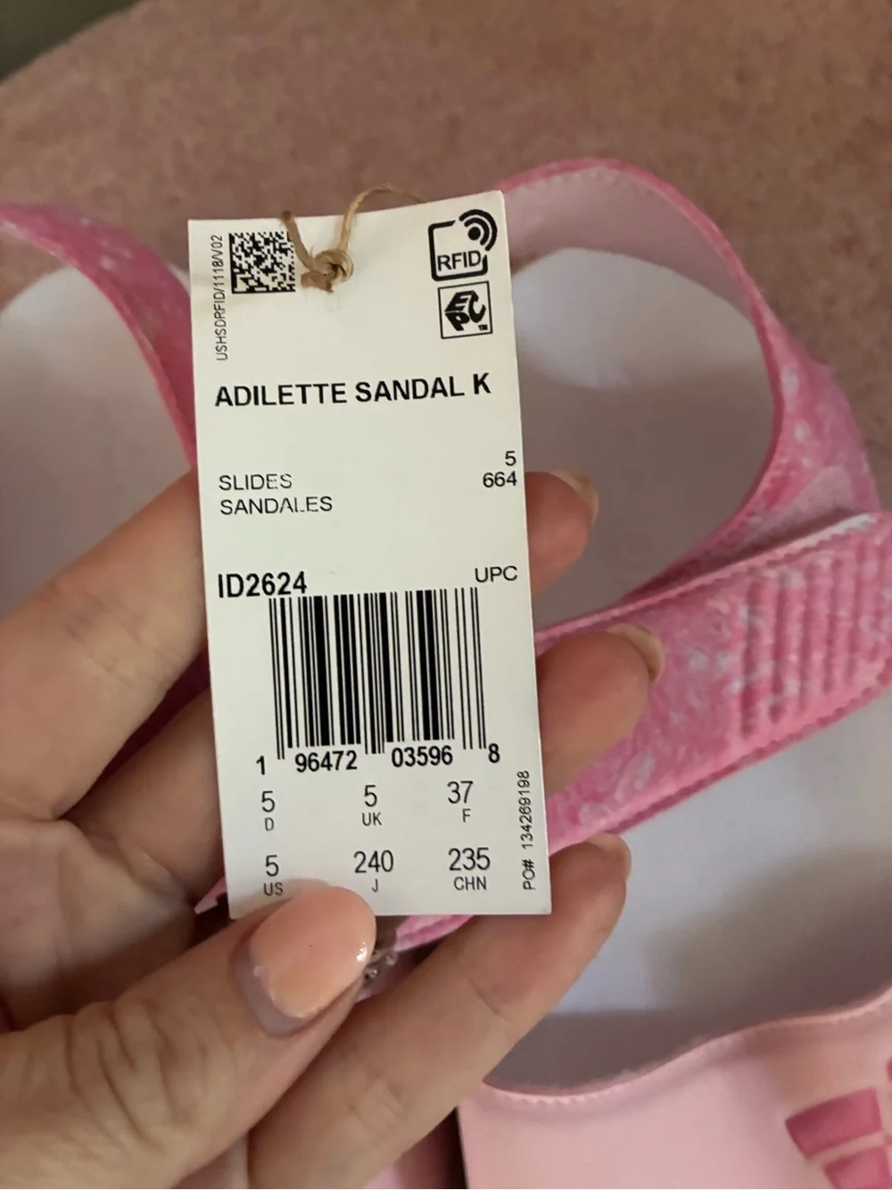 adidas Kids Pink and White Slide Sandals